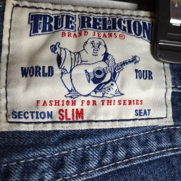 True Religion Slim Men's Distressed Dark Wash Denim Jeans Size 32x33 - Picture 11 of 12